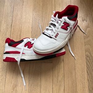 New Balance 550 White and Red Athletic Shoes